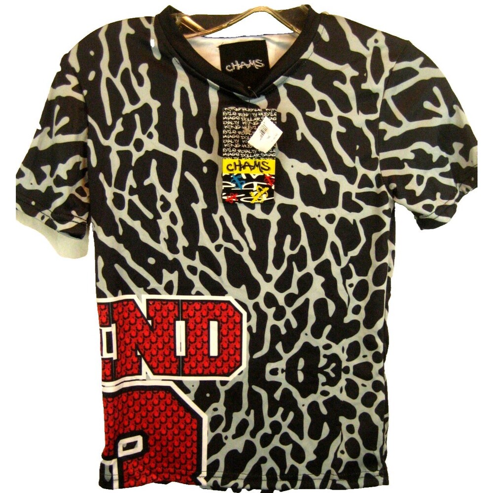 NWT Boys Chams Black Graphic Crew Neck T-shirt sz SM(8)